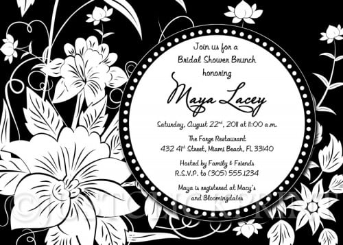 black and white floral birthday invitations