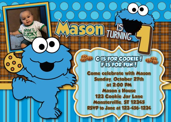 cookie monster birthday invitations for boys