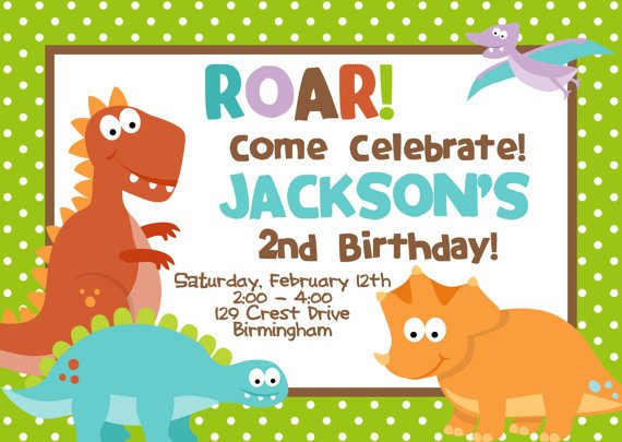 dinosaur 2nd birthday party invitations