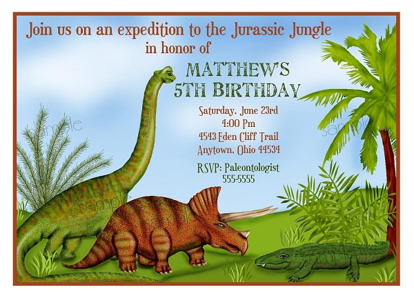 dinosaur 5th birthday party invitations