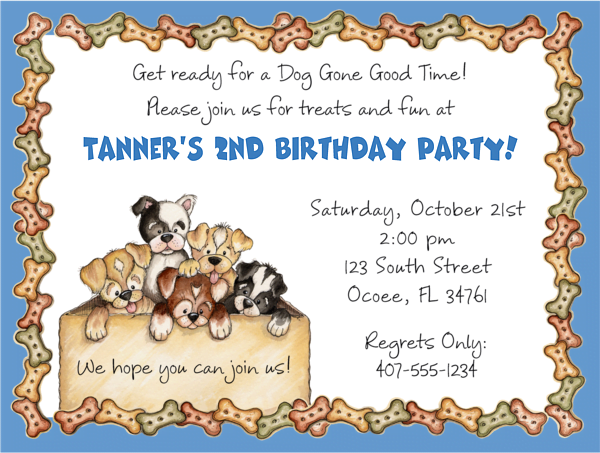 dog puppies birthday invitations