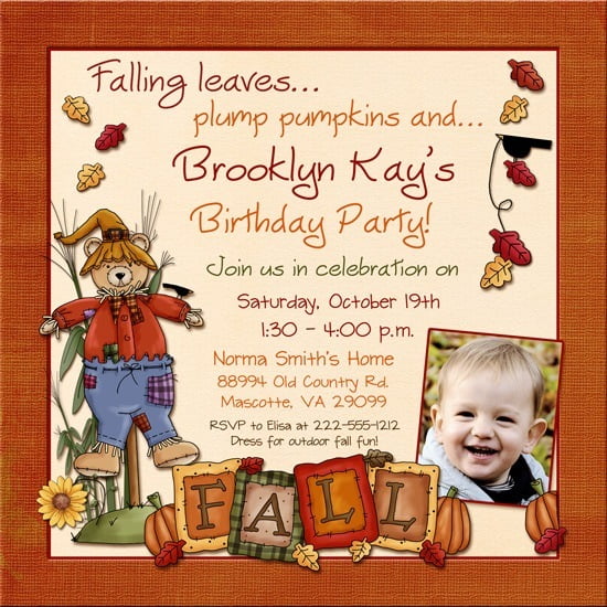 fall birthday invitations with photo