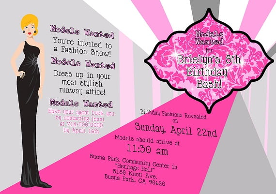fashion show birthday party invitations ideas wording