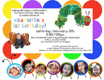 hungry caterpillar birthday invitations wording