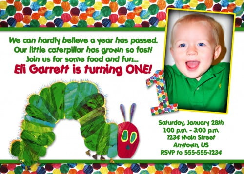 hungry caterpillar custom photo birthday invitations