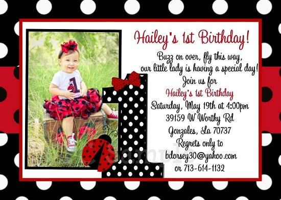 ladybug 1st birthday invitations with photo