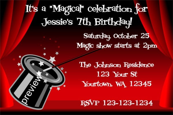 magic hat birthday party invitations