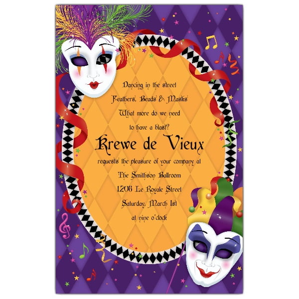 mardi gras mambo birthday invitations