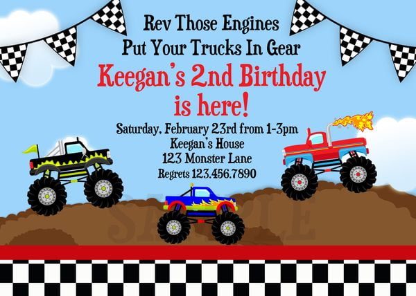 Blue Monster Truck Birthday Invitation Personalized D3 Cupcakemakeover