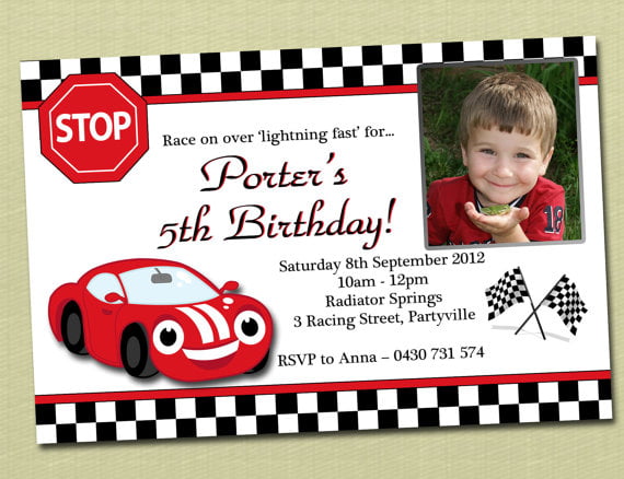 race car birthday invitations with photo
