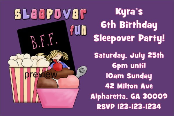 sleepover sixth birthday invitations