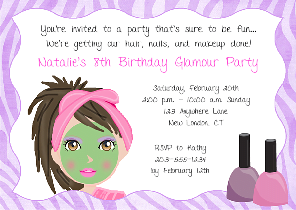 spa make over birthday party invitations