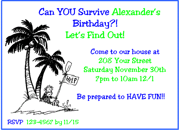 survivor birthday party invitations ideas for kids