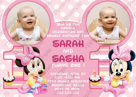 twin birthday invitations Minnie Mouse