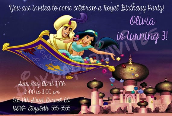 Aladdin Birthday Party Invitation Ideas for girl