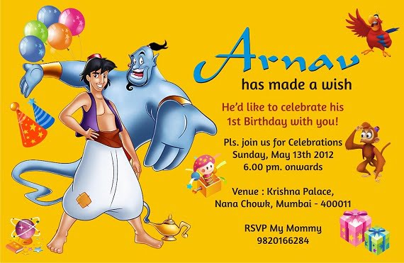 Aladdin card Birthday Party Invitation Ideas