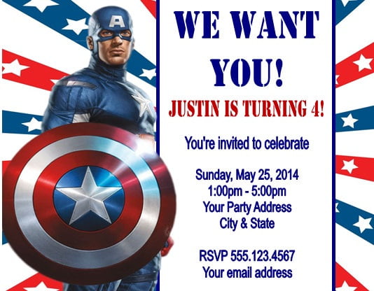 Captain America Birthday Party Invitations 1