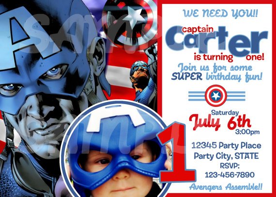 Captain America Birthday Party Invitation Ideas template