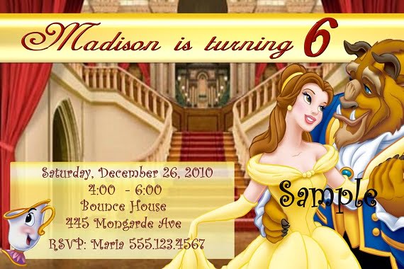 Princess Belle Beauty and the Beast Birthday Party Invitation Ideas