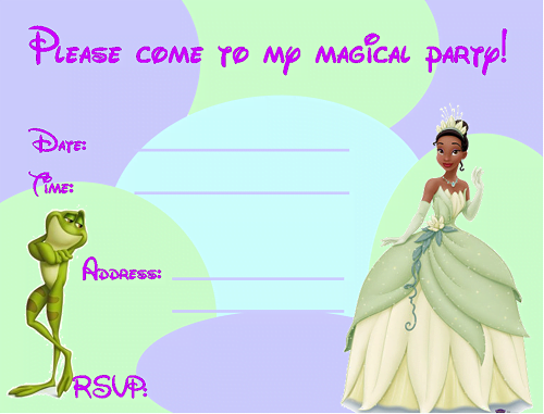 The Princess and the Frog birthday party invitation ideas free printable