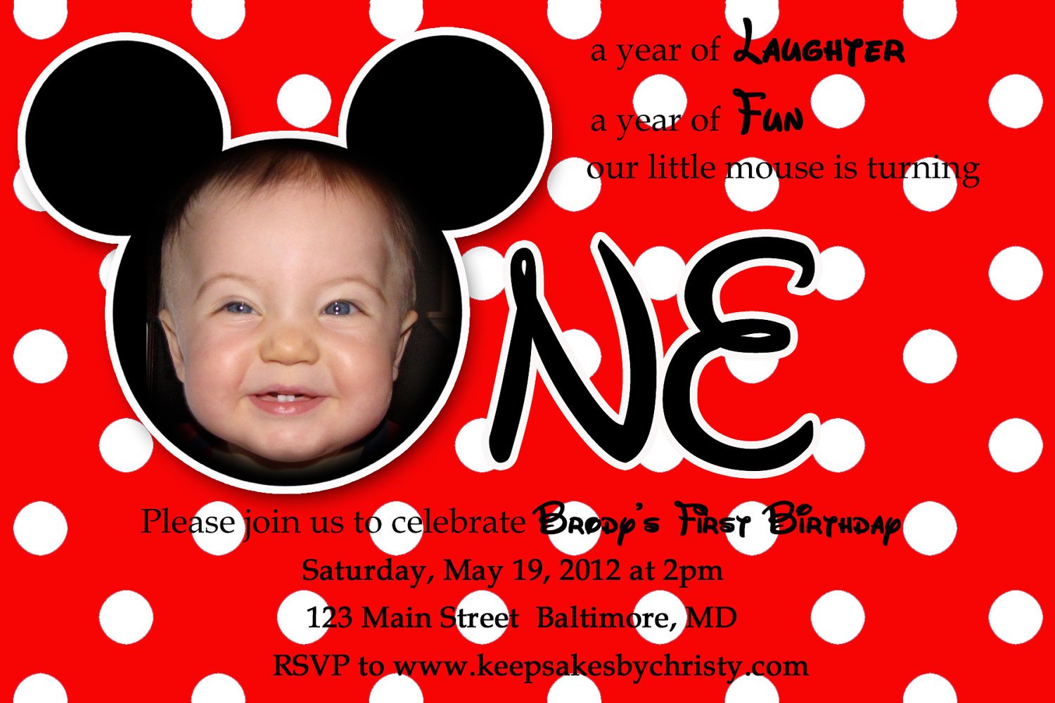 Mickey Mouse First Birthday Party Invitation
