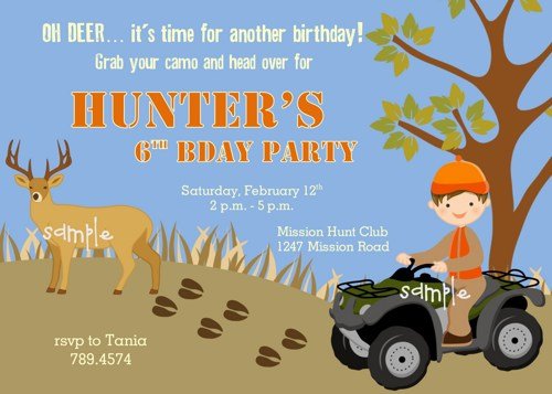Deer Hunting Outdoor themed printable Birthday Party Invitation