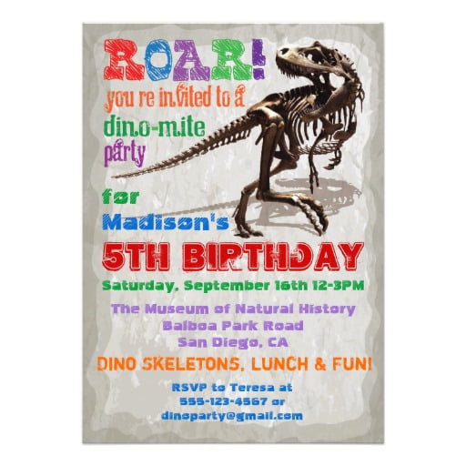 Skeleton Dinosaur Birthday Party Invitations