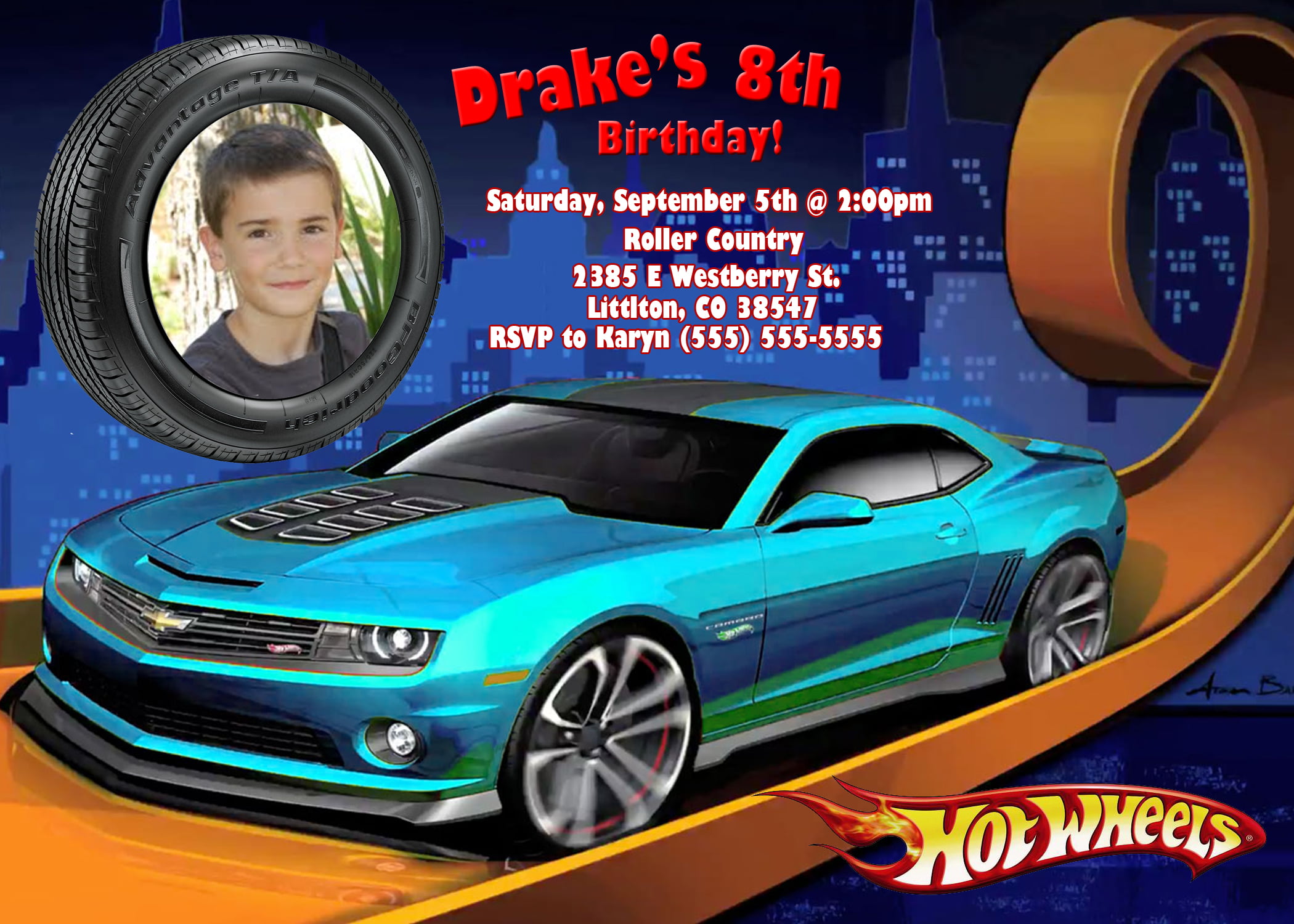 Hot Wheels and Track Birthday Invitations