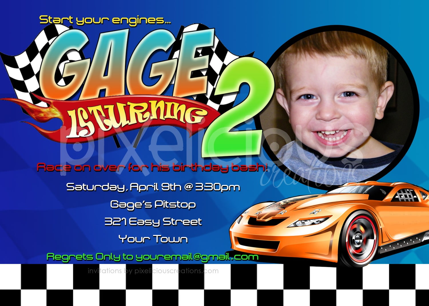 2nd Hot Wheels Birthday Invitations