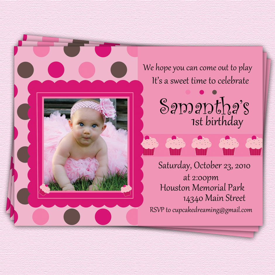 First Birthday Invitations Cupcake Girl Polka Dot by CupcakeDream