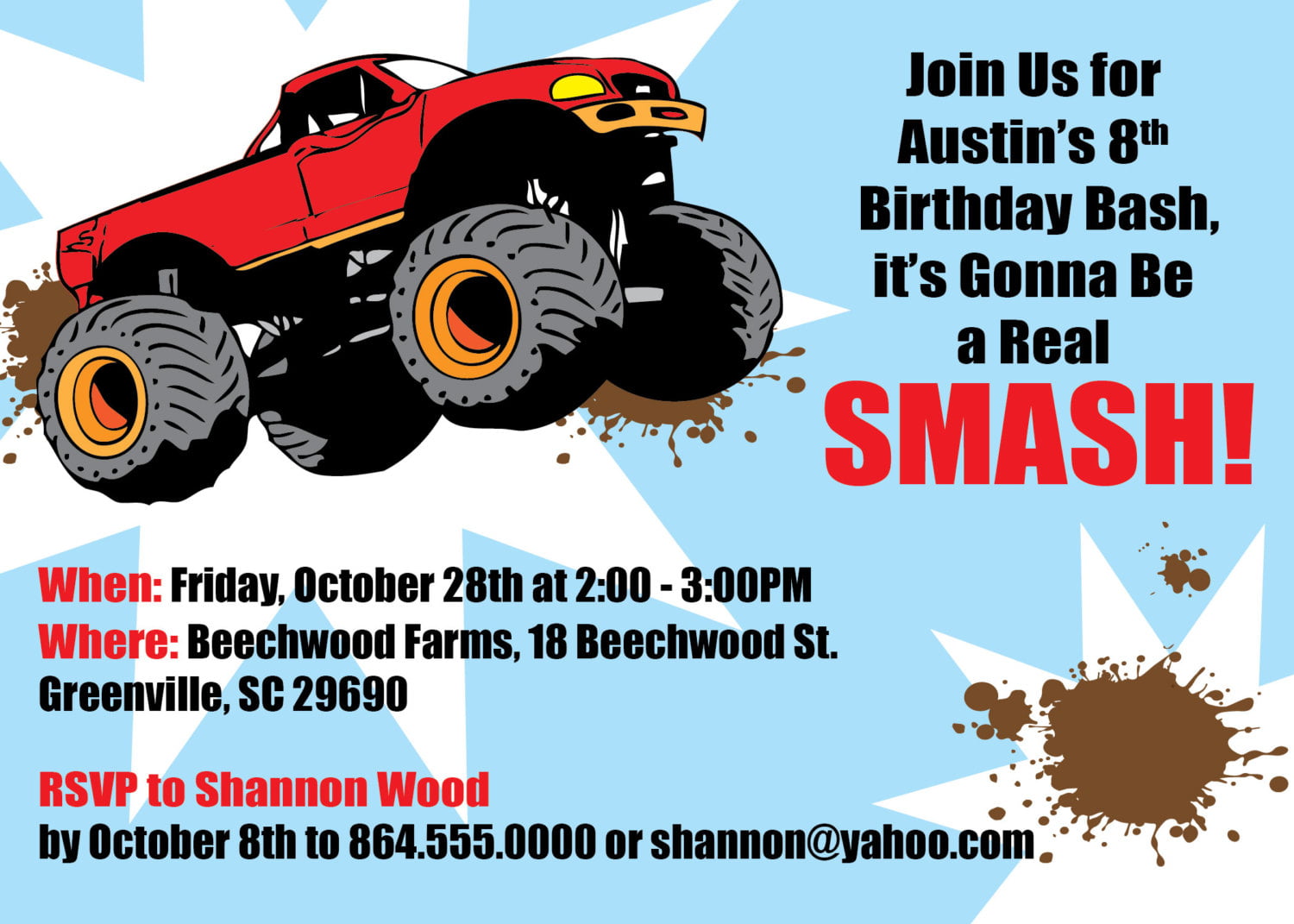 Free Printable Monster Truck Birthday Invitations