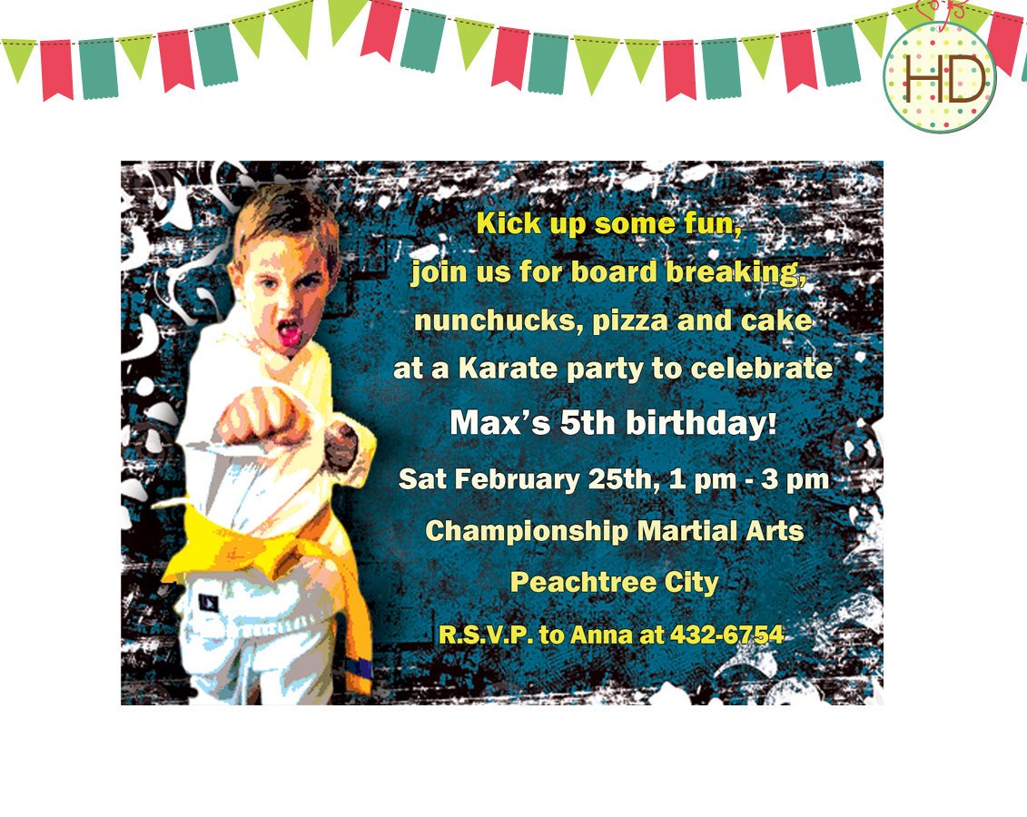 Karate Tae Kwon Do Birthday Invitations for Kids