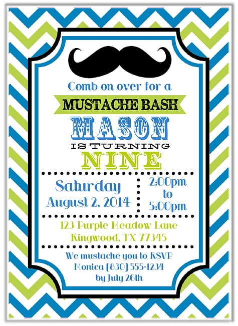 Mustache Birthday Party Invitations Mustache Kids Birthday FREE 