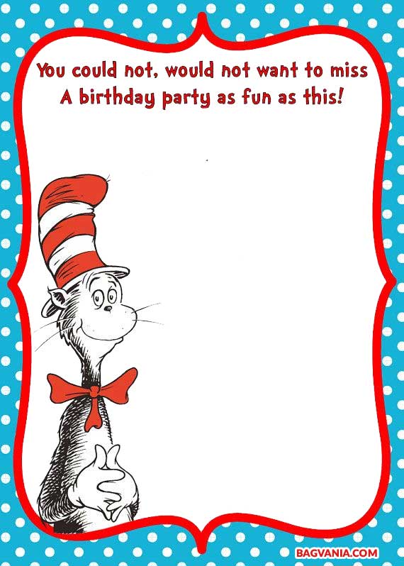 FREE Printable dr.Seuss Cat in the Hat Invitation Template FREE
