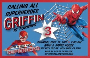 Spiderman 2 Superhero Birthday Party Invitations