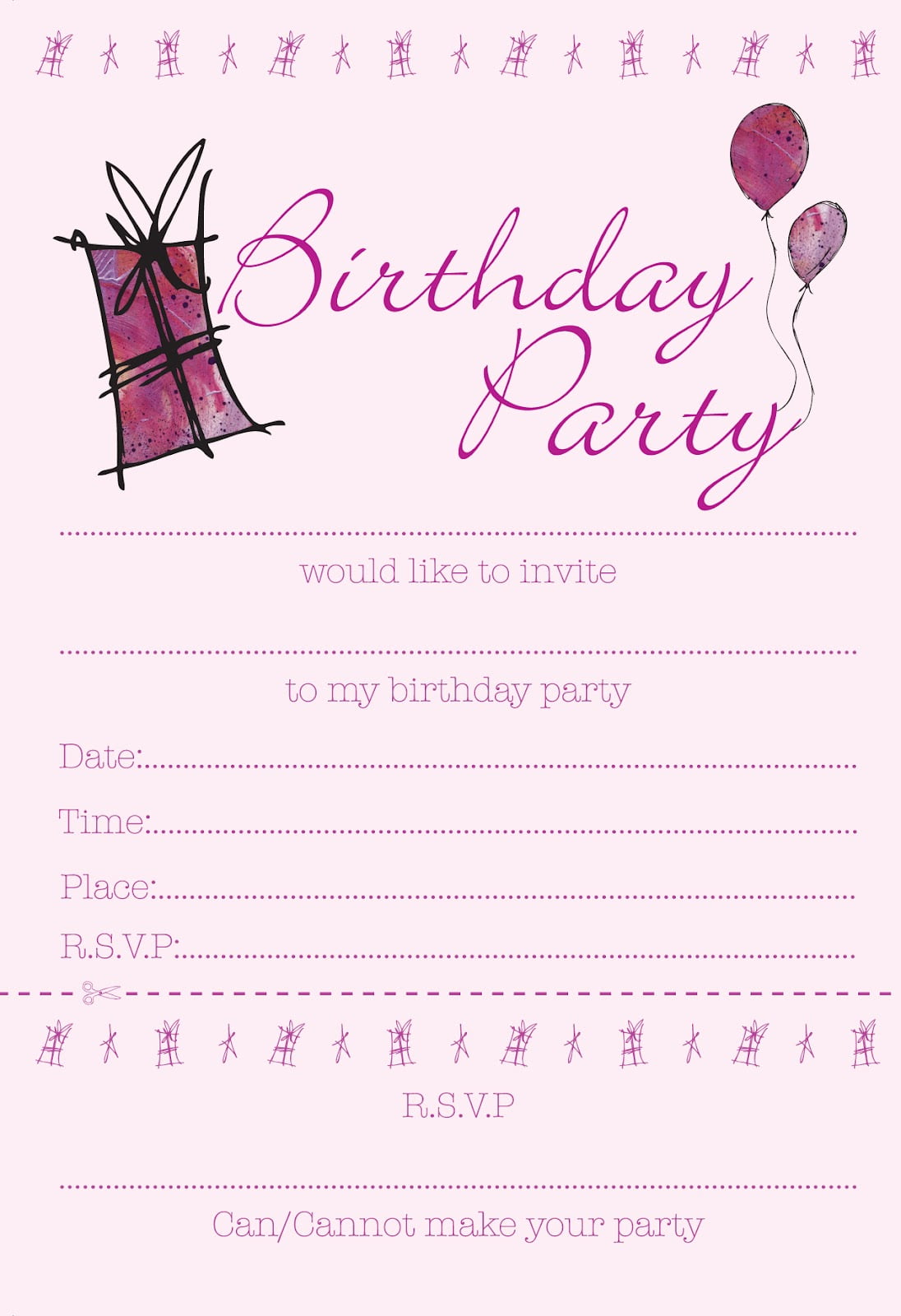 Free Birthday Party Invitations For Girl FREE Printable Birthday 