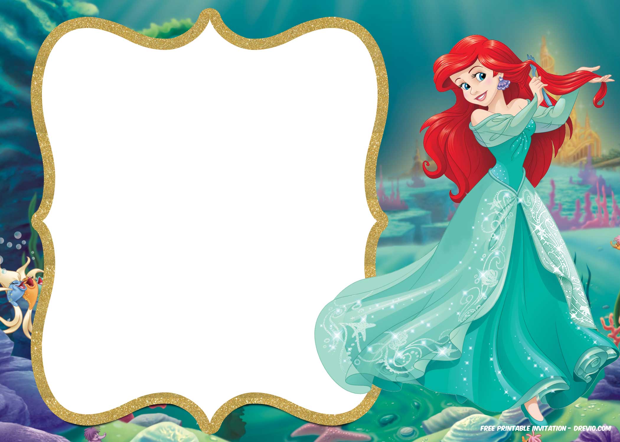 FREE Printable Ariel Little Mermaid Invitation Template FREE