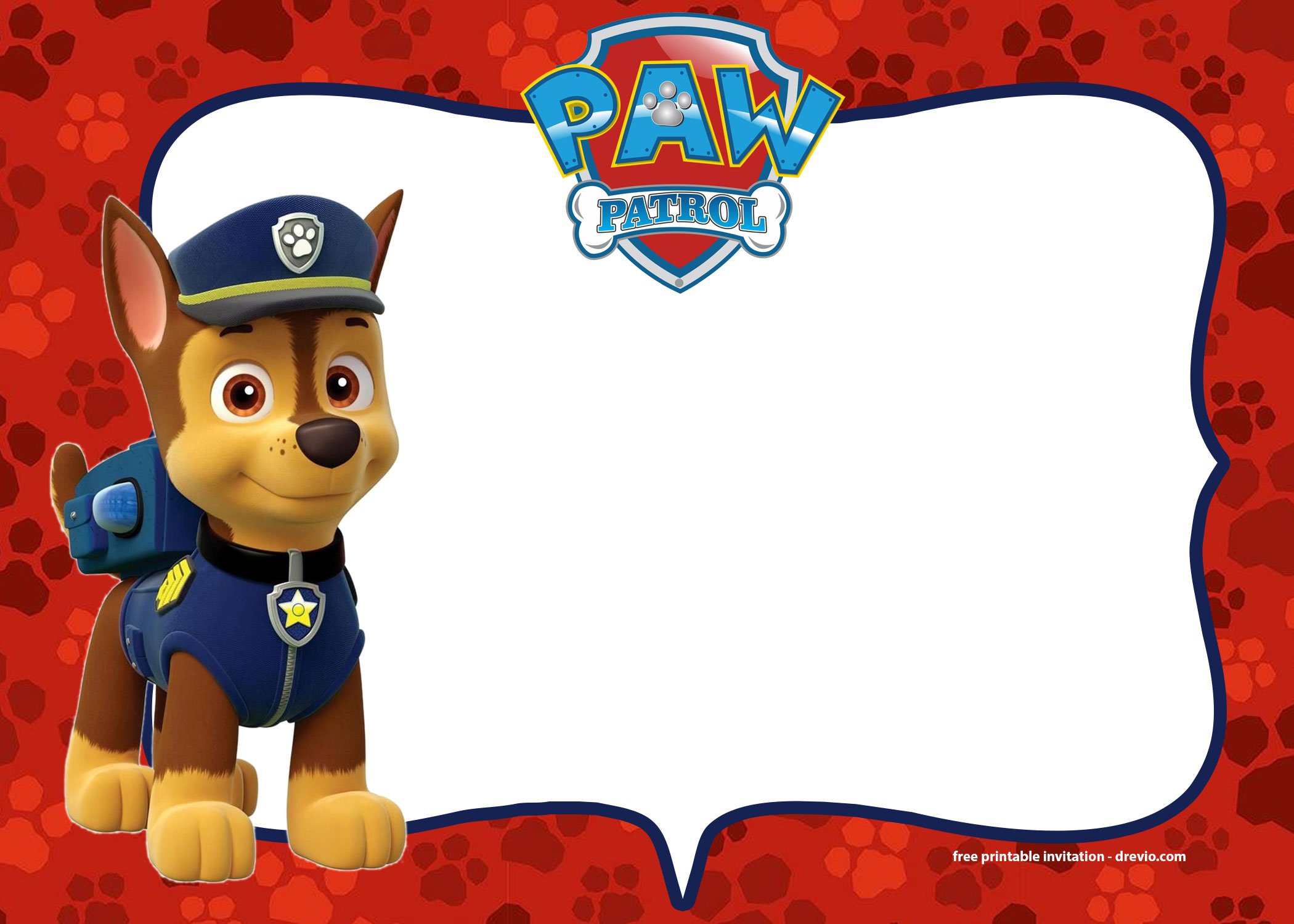 Paw Patrol Invitation Template - Blank Printable - Chase ...