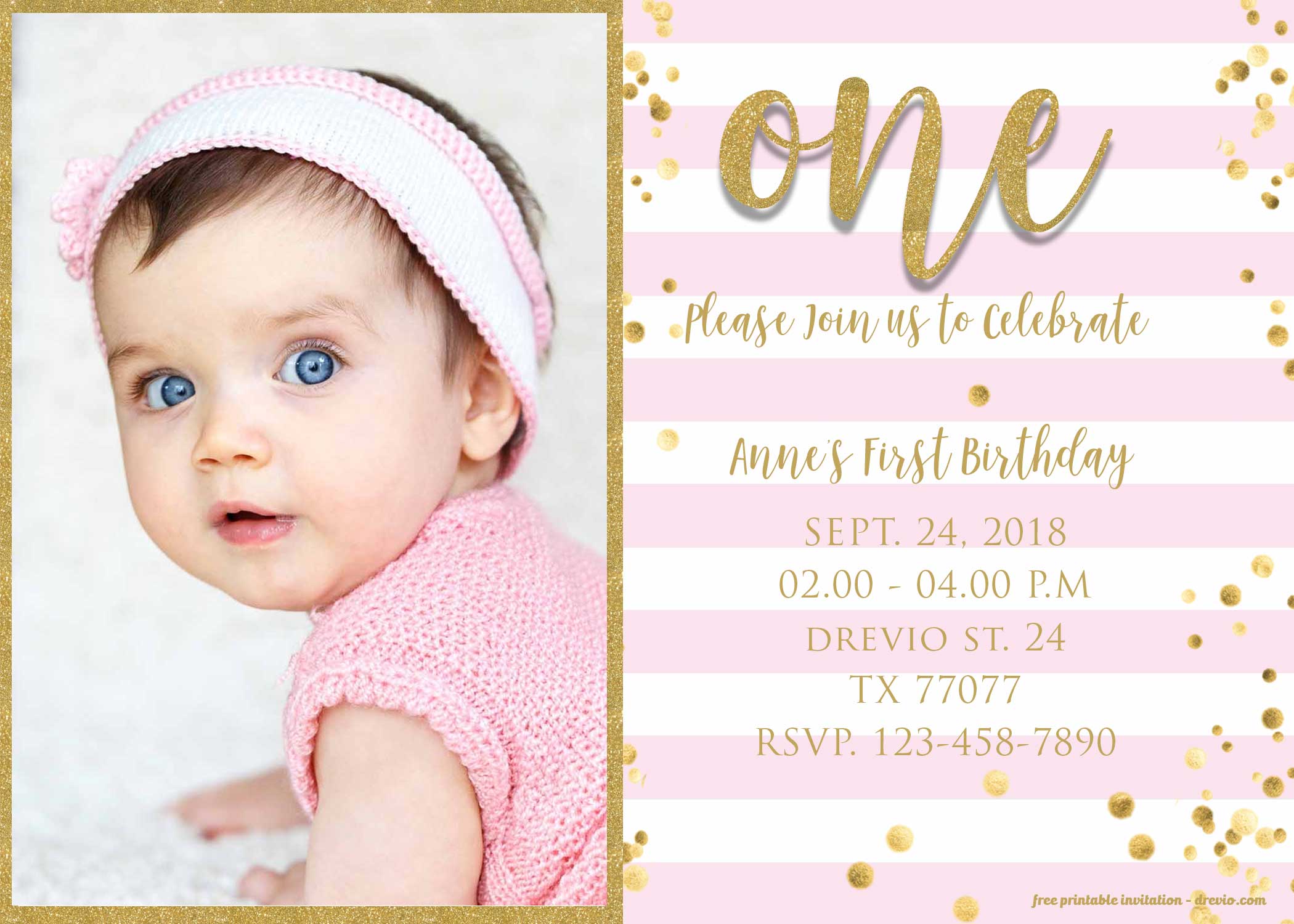 FREE 1st Birthday Invitations Template for Girl