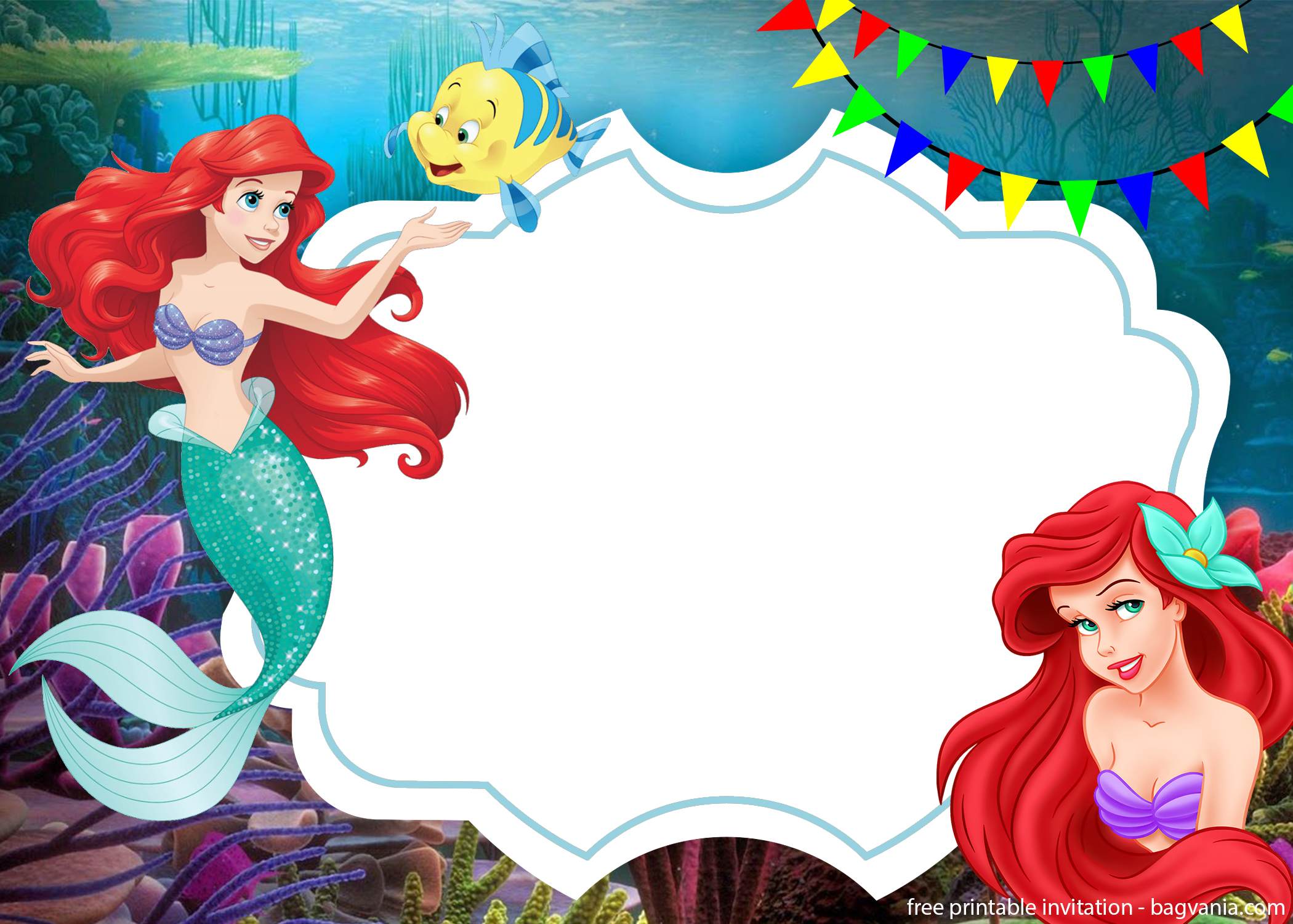 FREE Ariel The Little Mermaid With Photo Invitation Template FREE Printable Birthday