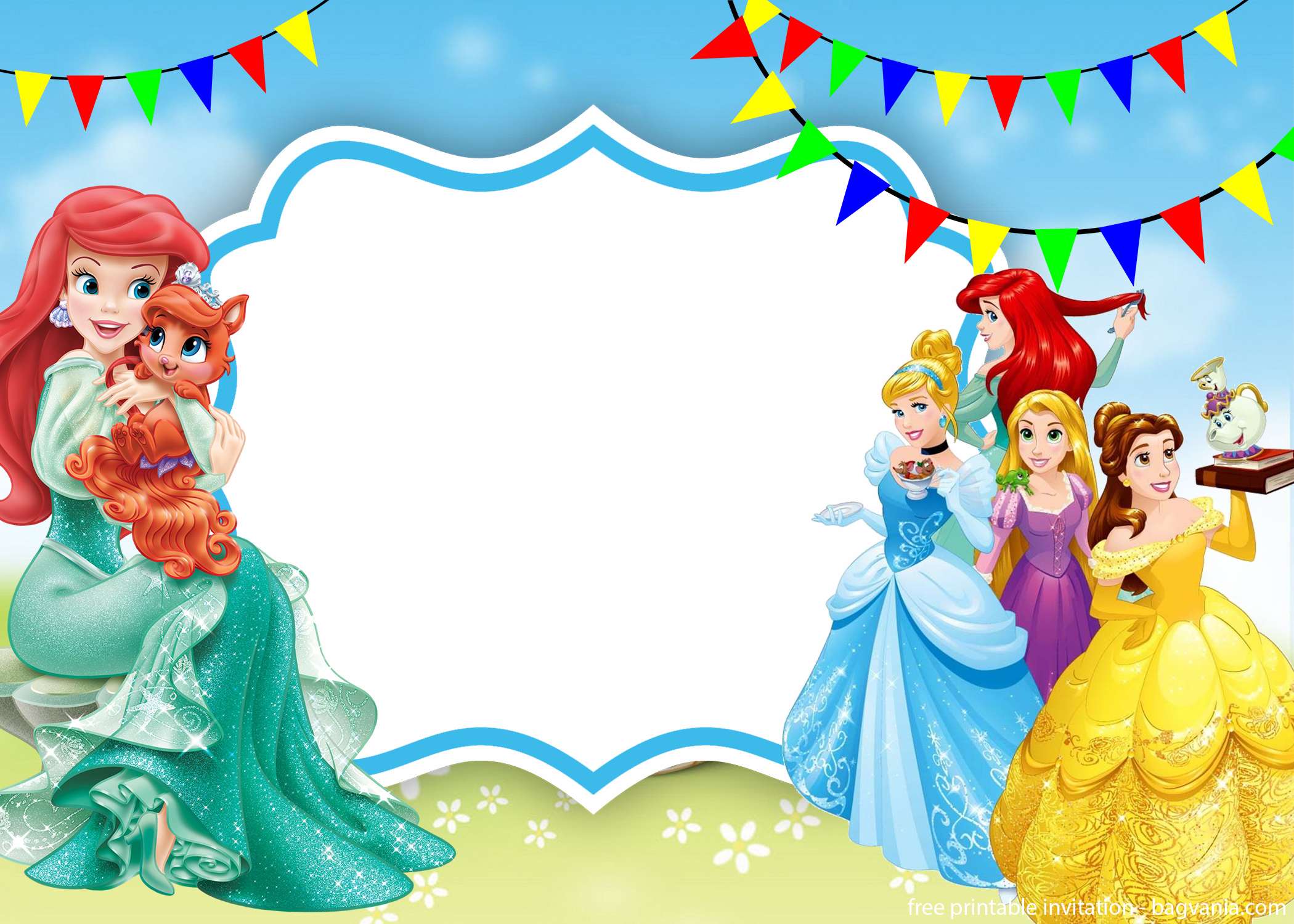 Golden Disney Princesses Invitation Template FREE Printable Birthday