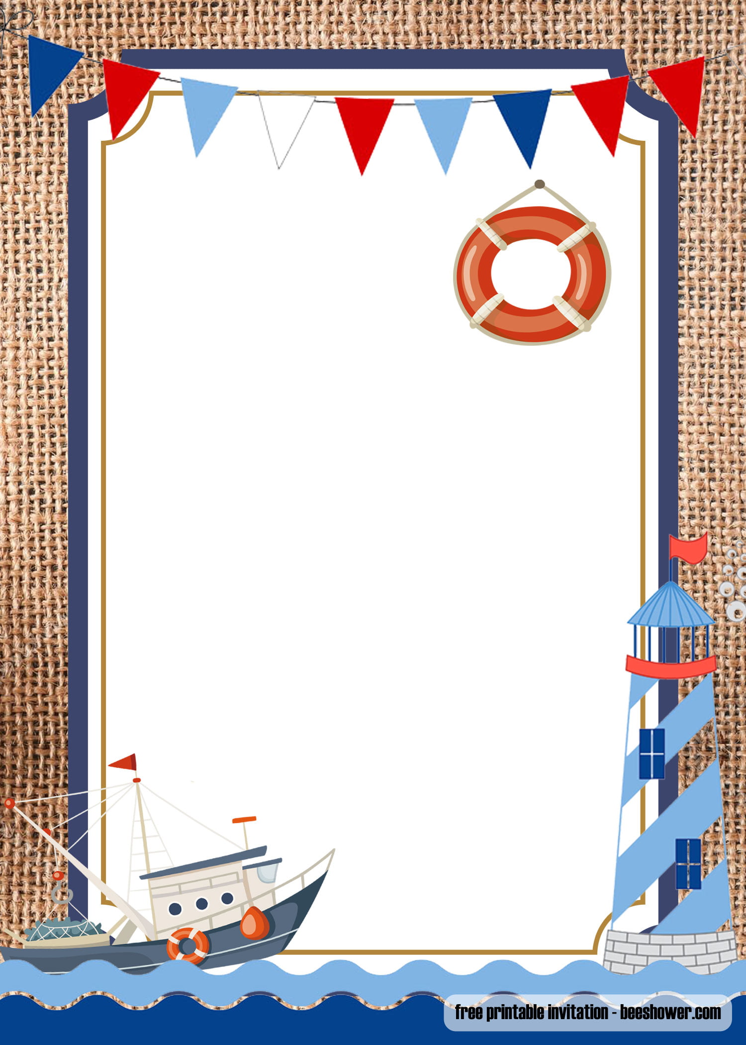 FREE Nautical Theme Baby Shower Invitations Templates FREE Printable 