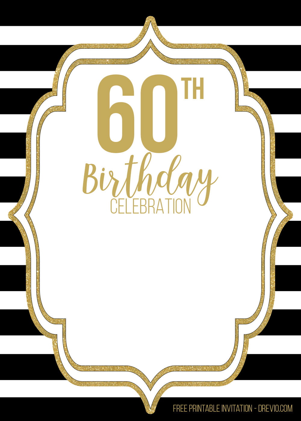 FREE 60th Black Golden Birthday invitation templates FREE Printable