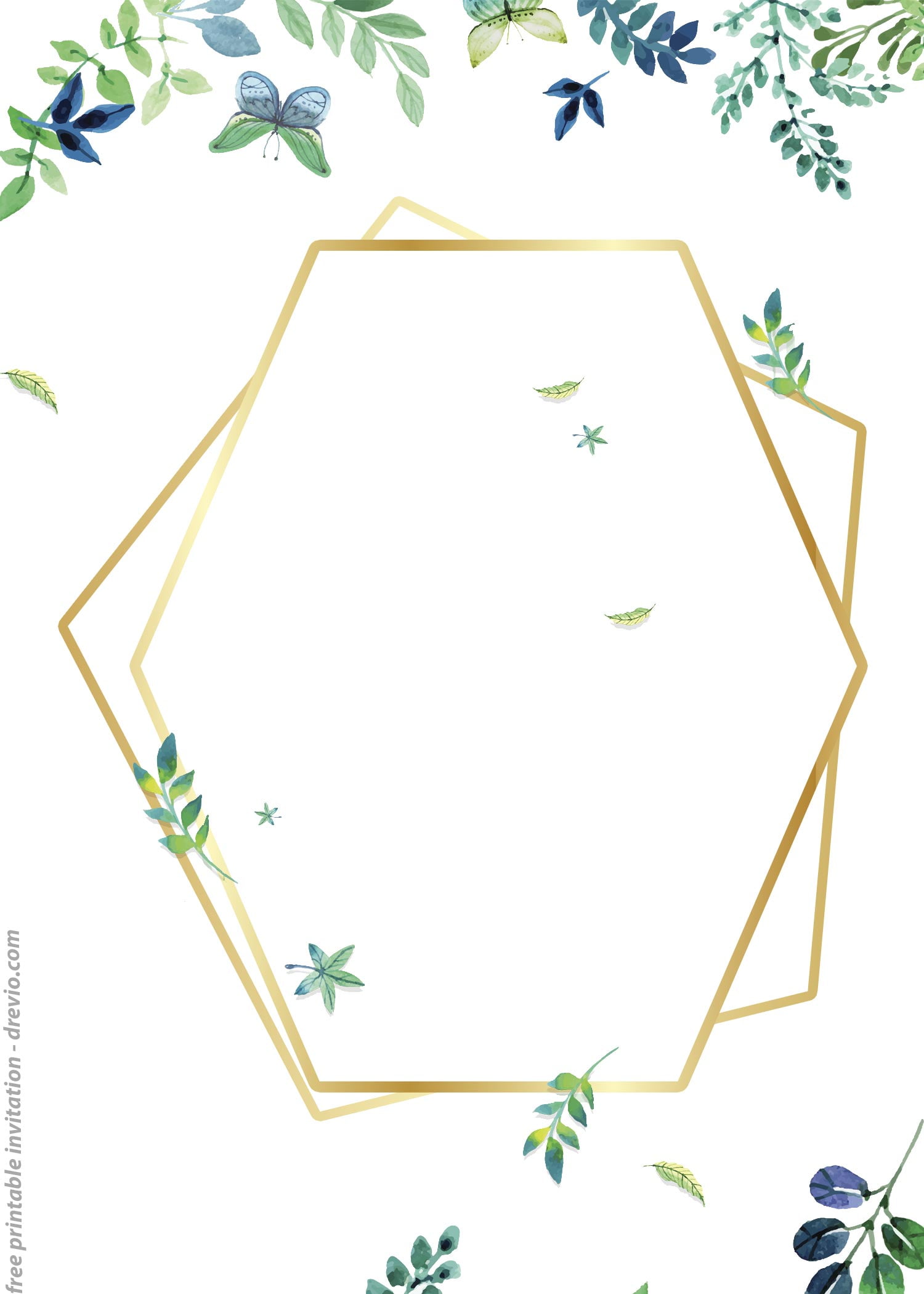 FREE Printable Golden Floral Frame Invitation Templates FREE