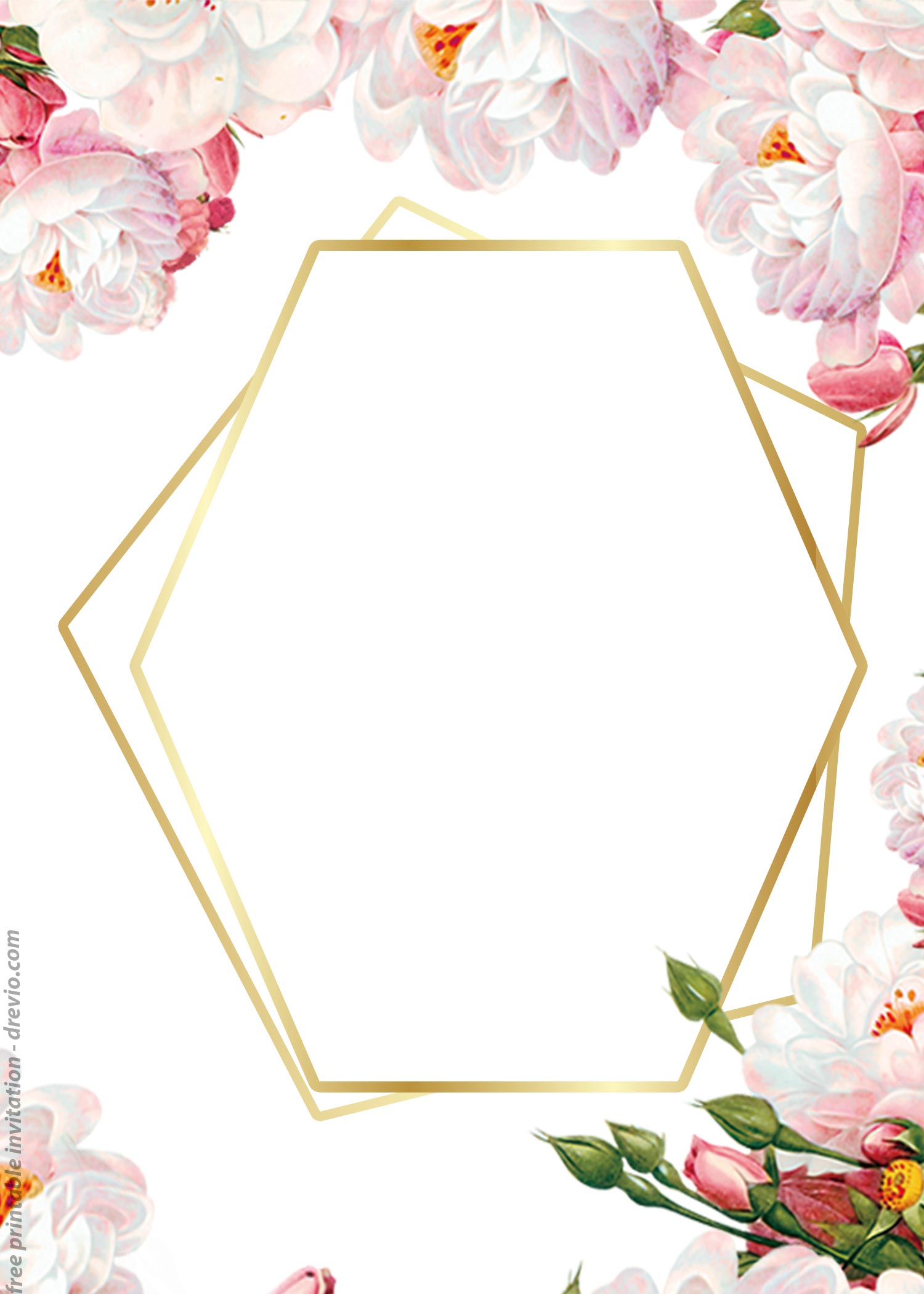 FREE Printable Golden Floral Frame Invitation Templates FREE