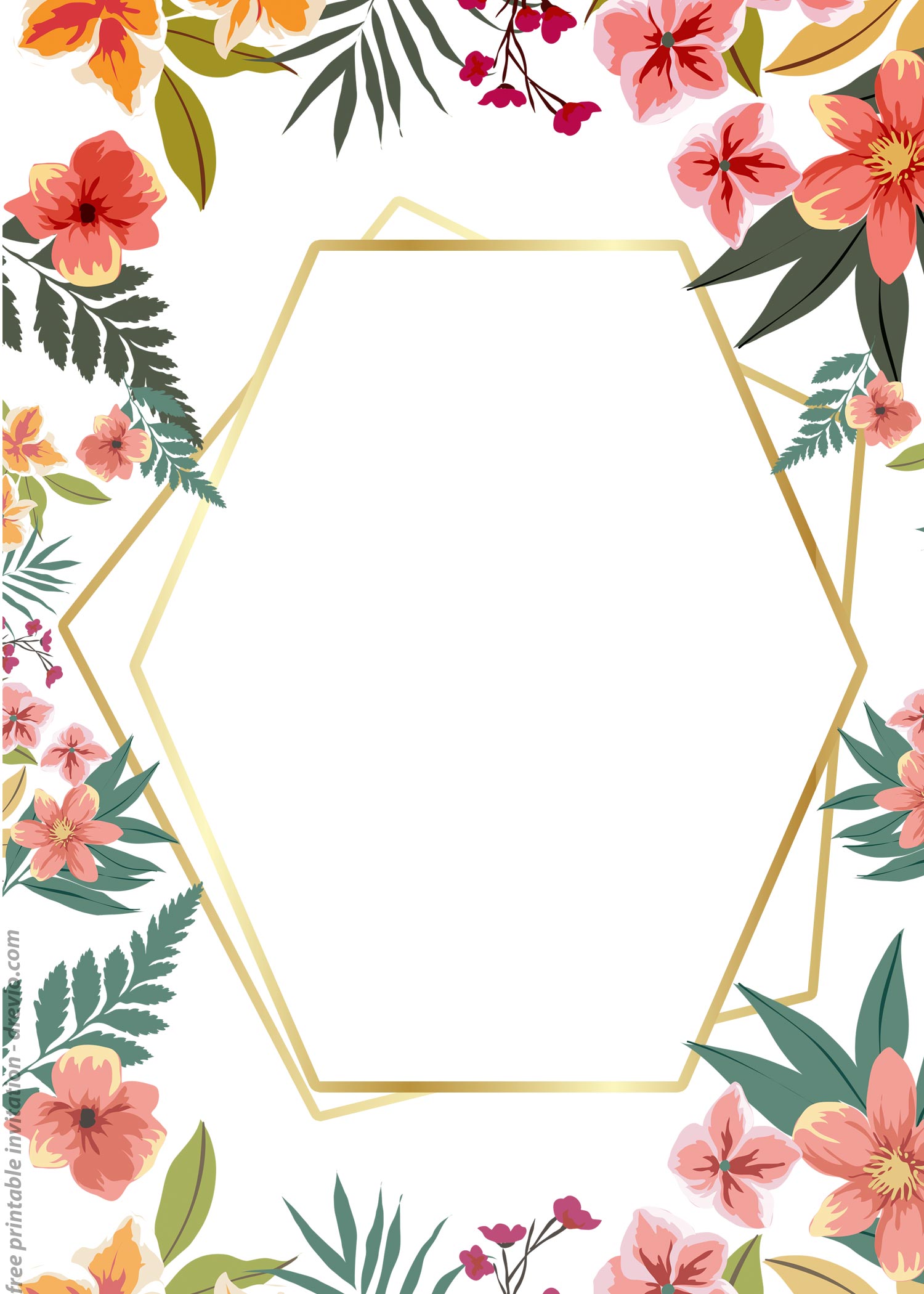 FREE Printable Golden Floral Frame Invitation Templates ...