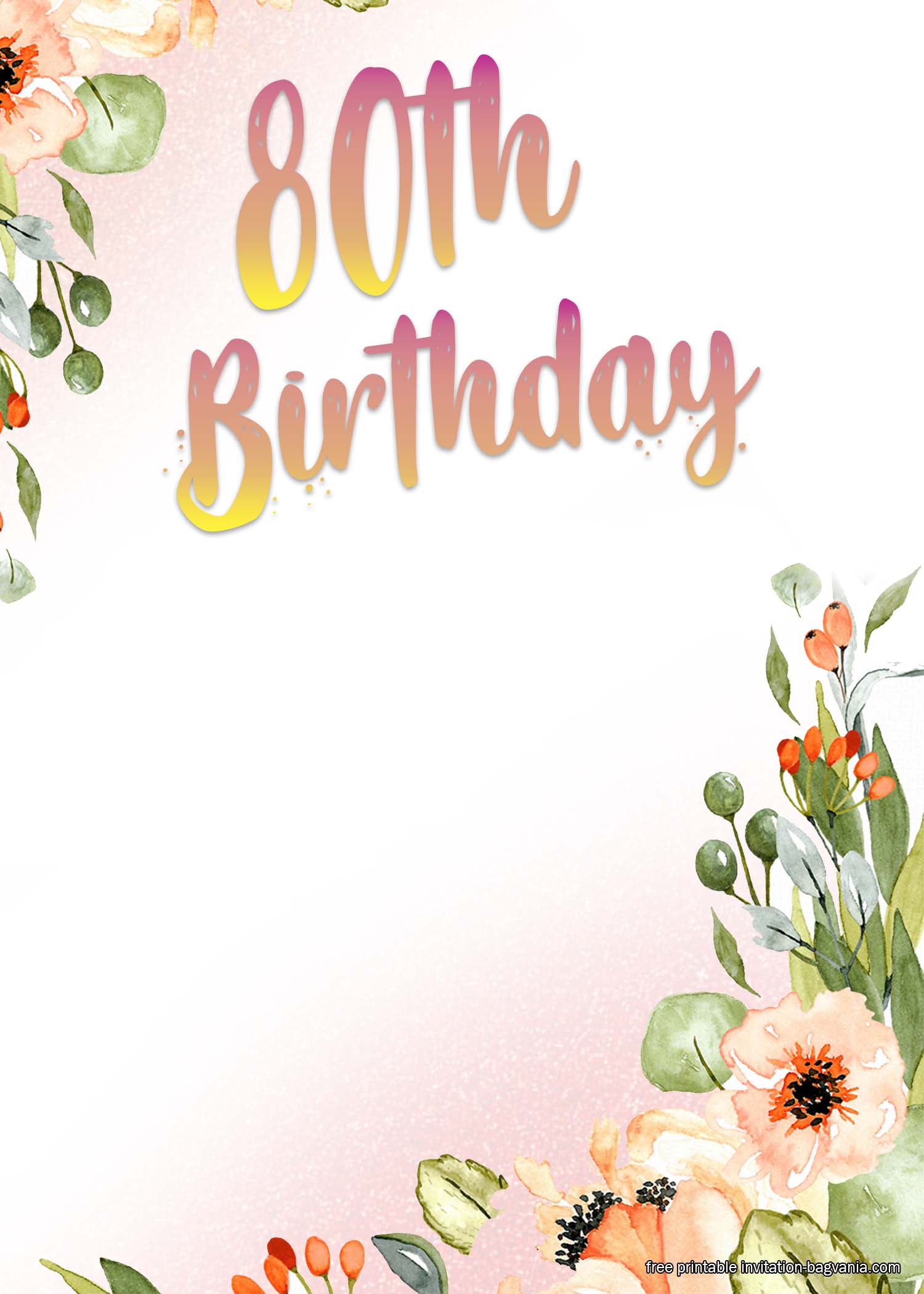 FREE Printable 80th Birthday Invitation Templates – FREE Printable Birthday Invitation Templates