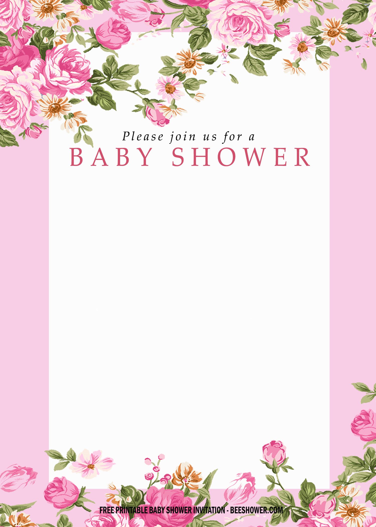 FREE Floral Pink Baby Shower Invitation Templates | FREE Printable
