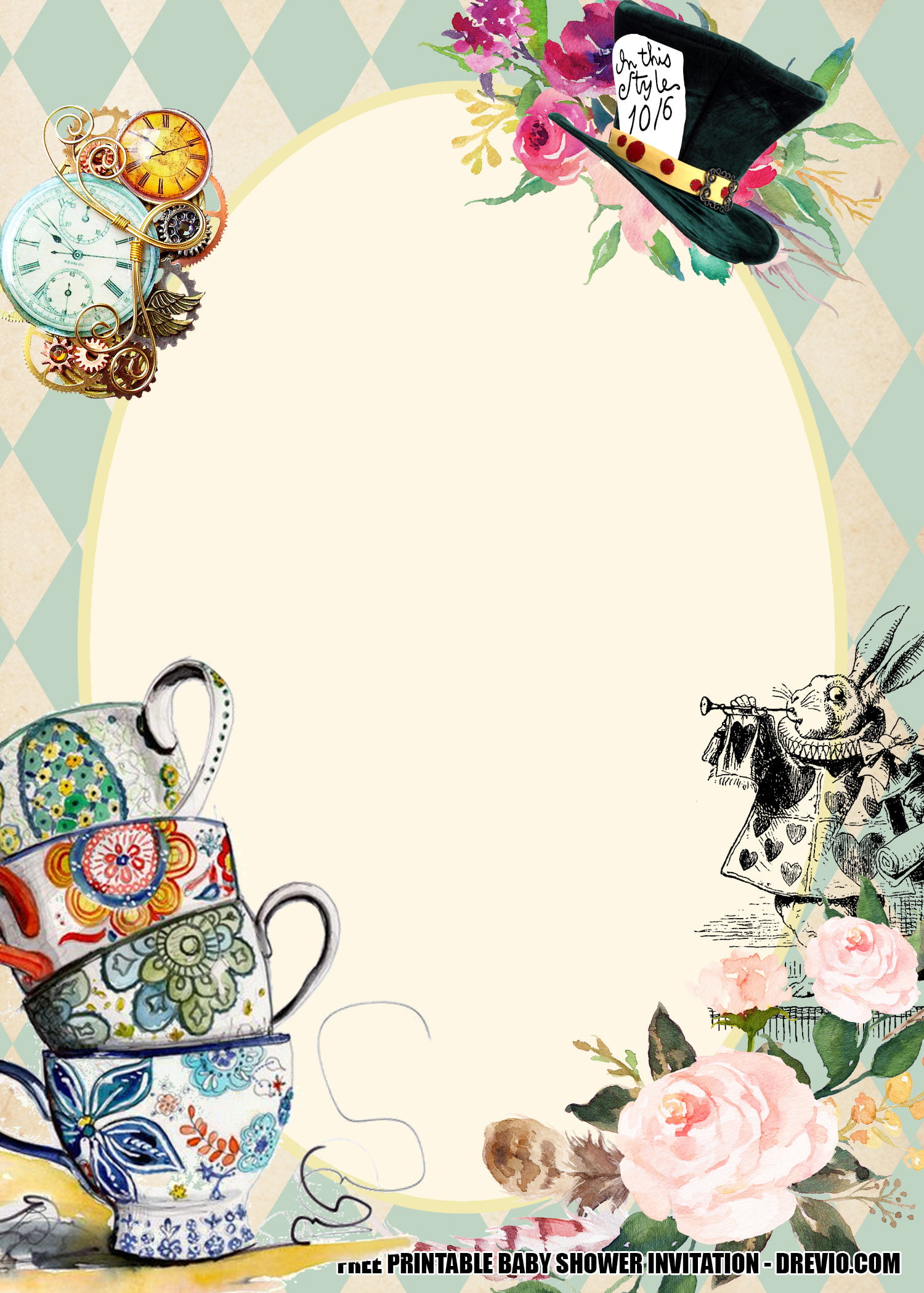 Free Alice In Wonderland Invite Baby Shower Free Printable Birthday Invitation Templates Bagvania