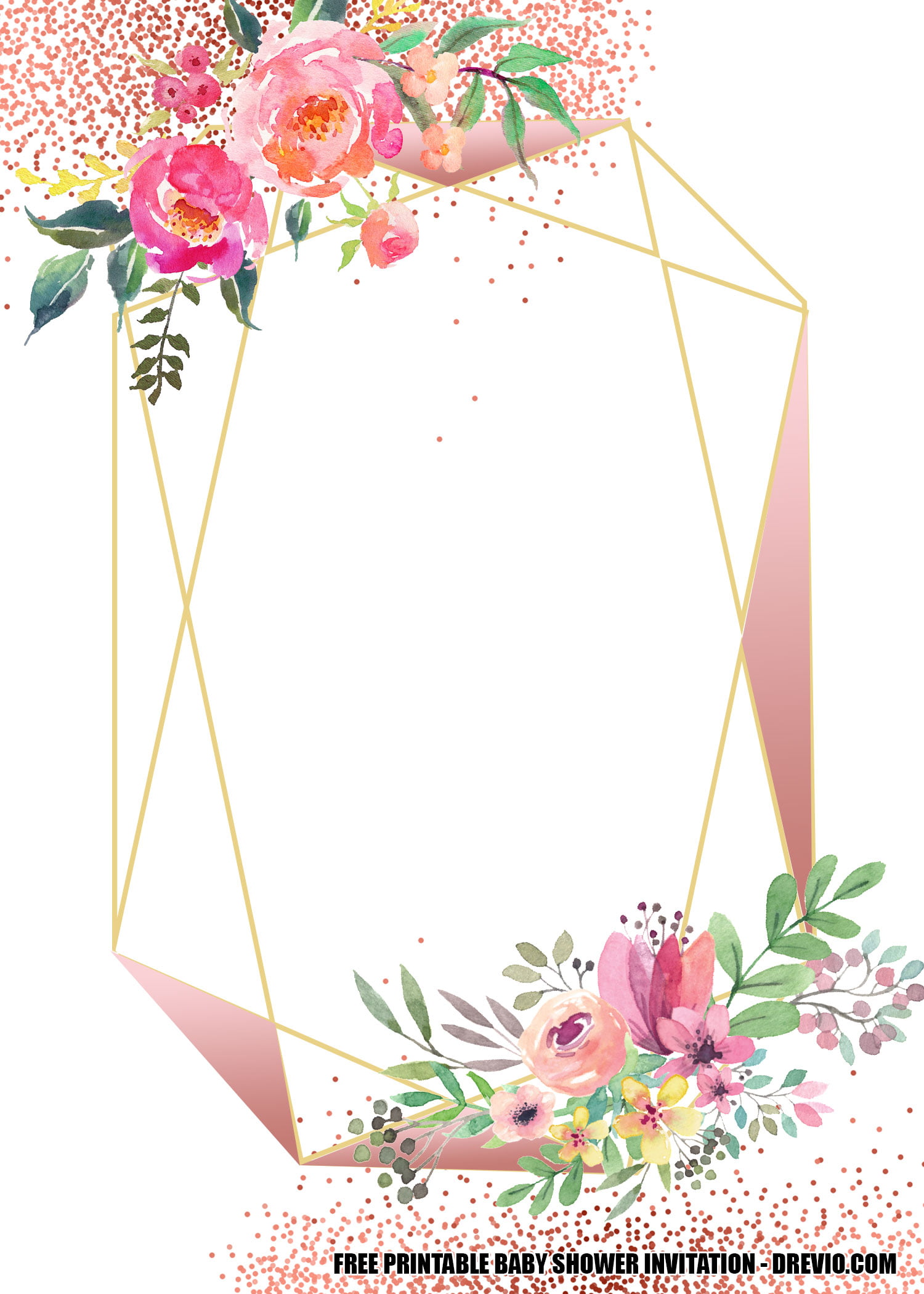 FREE Blush Floral Rose Gold Geometry Invitation Templates FREE